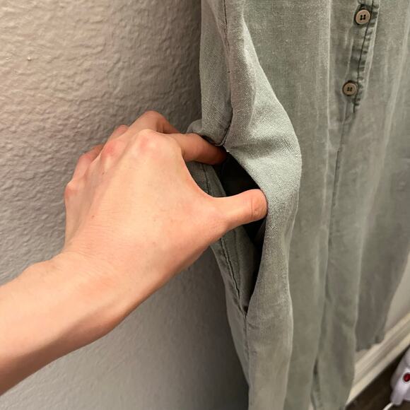 C&C California 100% Linen Sage Green Button Front Jumpsuit Small Coastal Resort - Picture 5 of 5